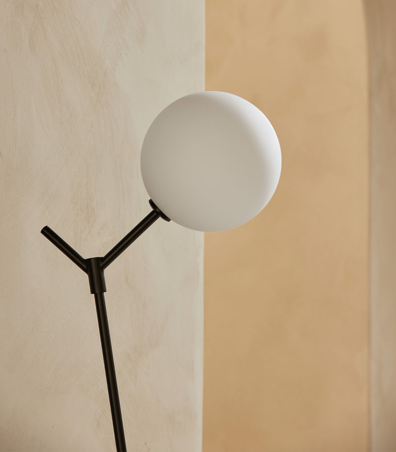 Aromas Atom Floor Lamp Matte Black/ Matte Brass - ARO.P1214/NEG/OPAL, ARO.P1214/ORO/OPAL