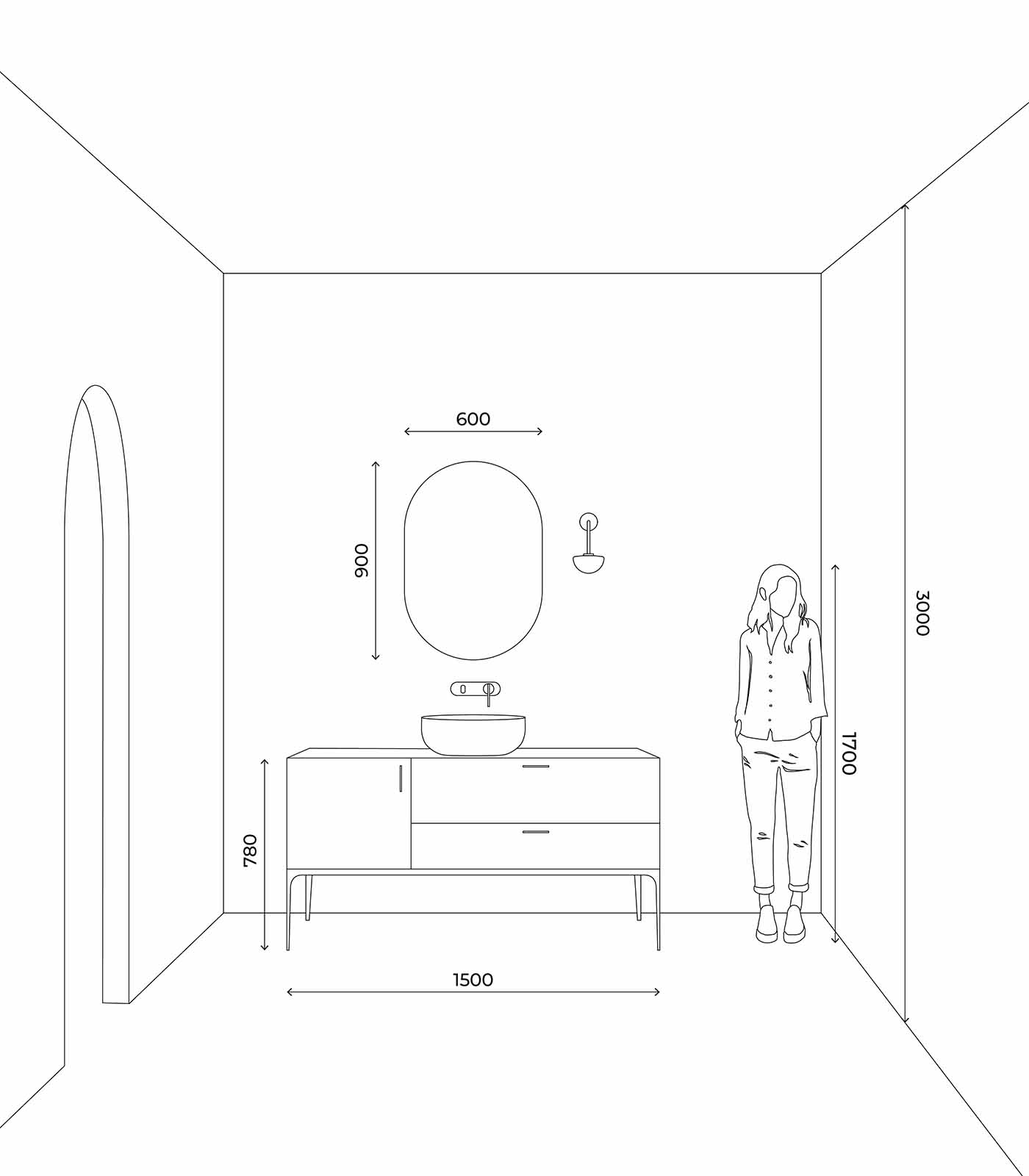 Lighting Republic Orb Dome Long Arm Interior Wall Light White / Chrome / Dark Bronze IP44 - LR.i01.54B. + LR.A03.DM.