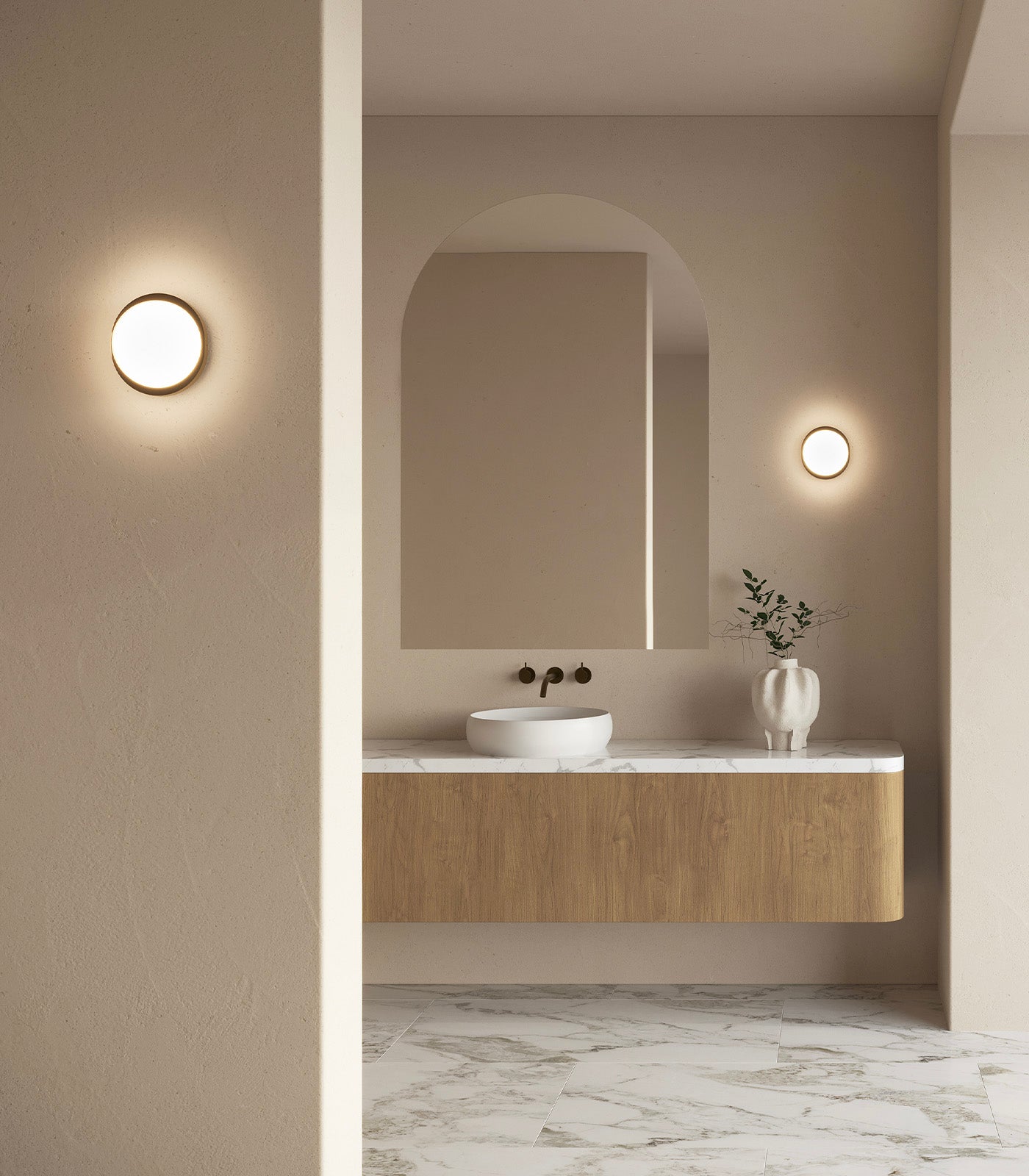 Lighting Republic Bode Round Wall/Ceiling Light 2700K Iron/ Brass 10W IP65- LR.i01.85.RND.OB, LR.i01.85.RND.IRN