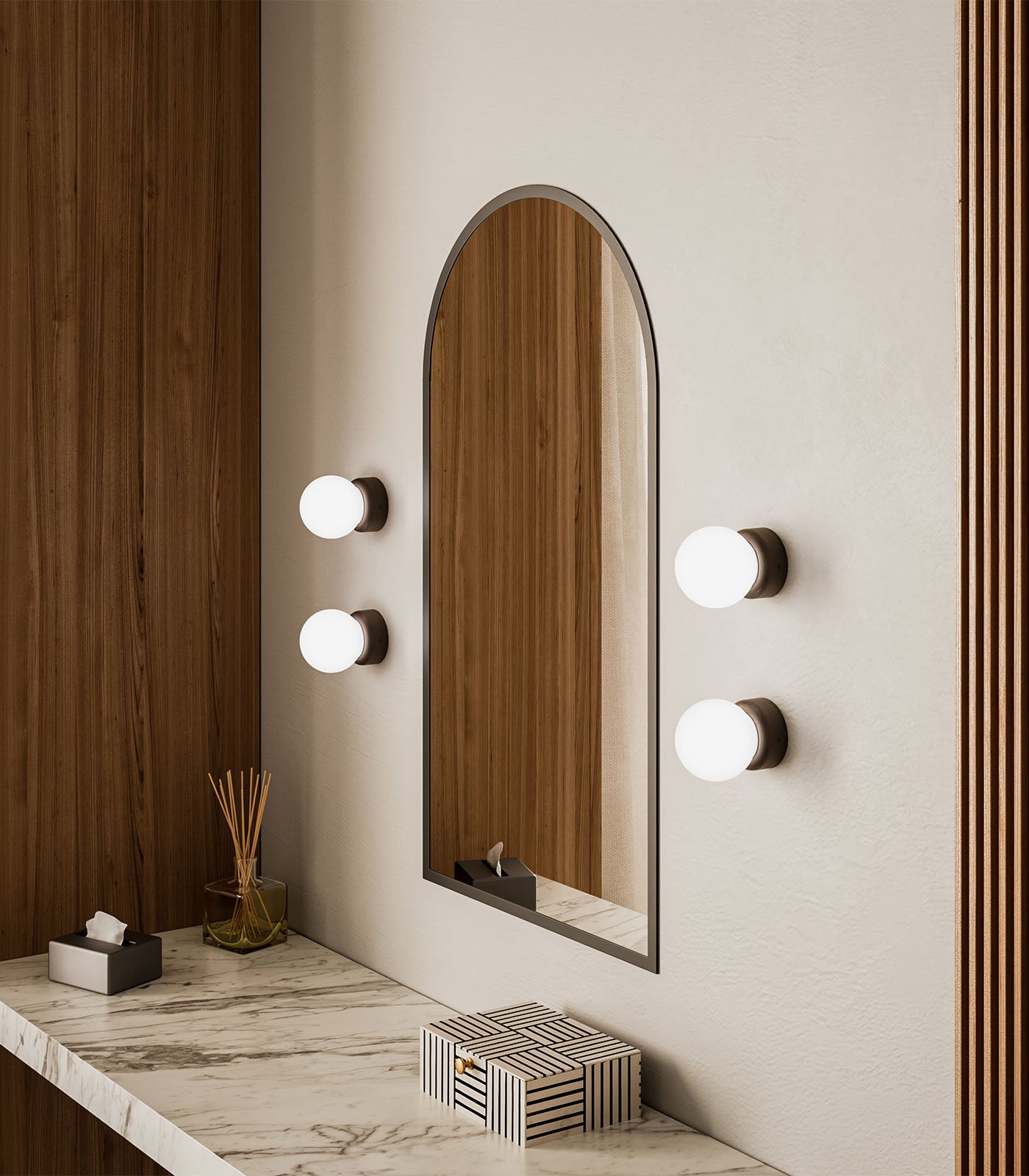 Lighting Republic Orb Deco Wall Lights White/ Iron/ Old Brass 240V IP44- LR.i01.54d