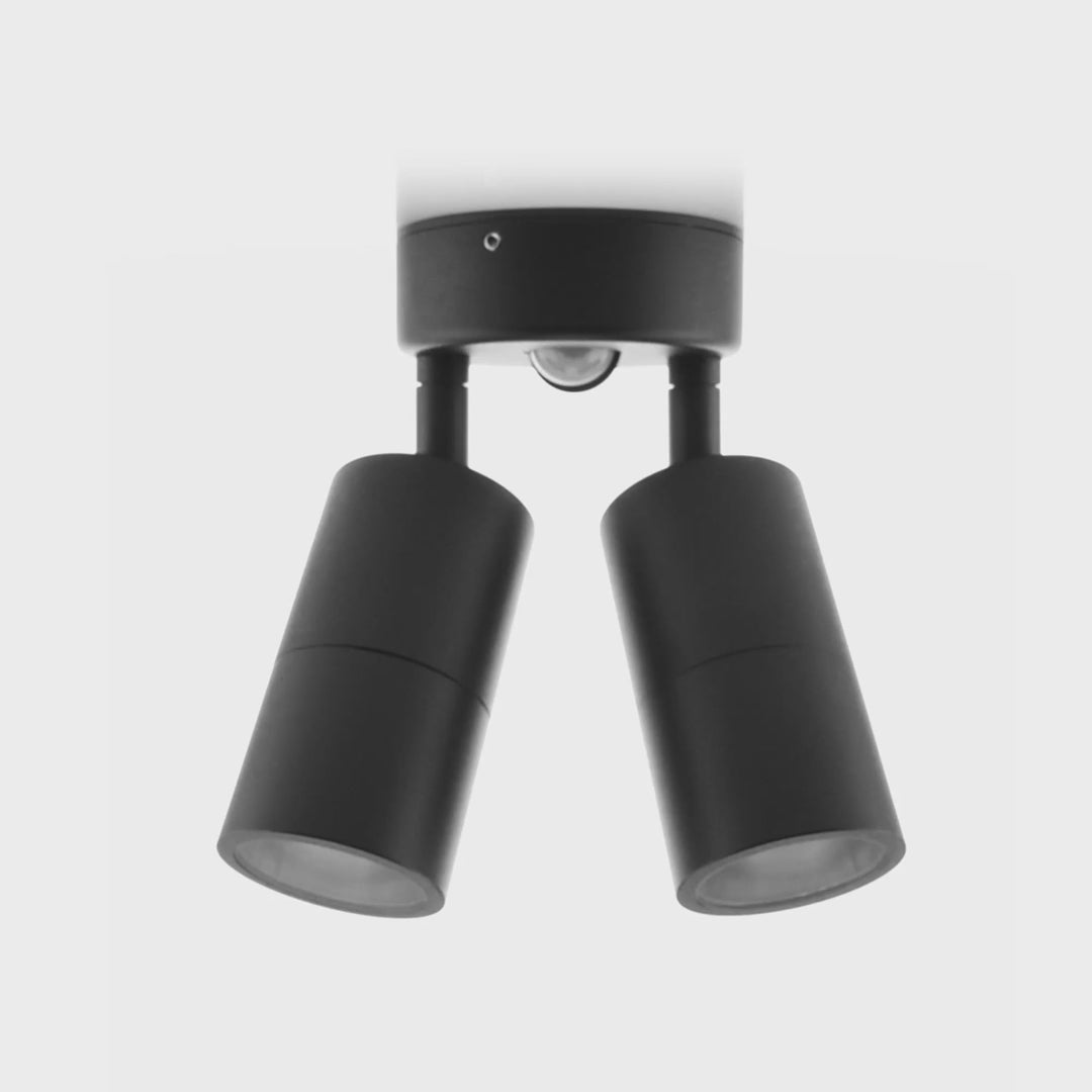 Havit Tivah with Sensor Double Adjustable Spot Exterior Wall Lights Tri - Black 2x3/5/7W / 2x12W 240V IP65 - HV1325T-PIR, HV1326T-PIR