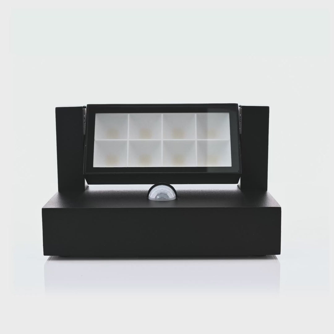 Havit Locu Adjustable LED Floodlight with Sensor Tri- Aluminium Black 12W 240V IP65- HV3731T-BLK-PIR
