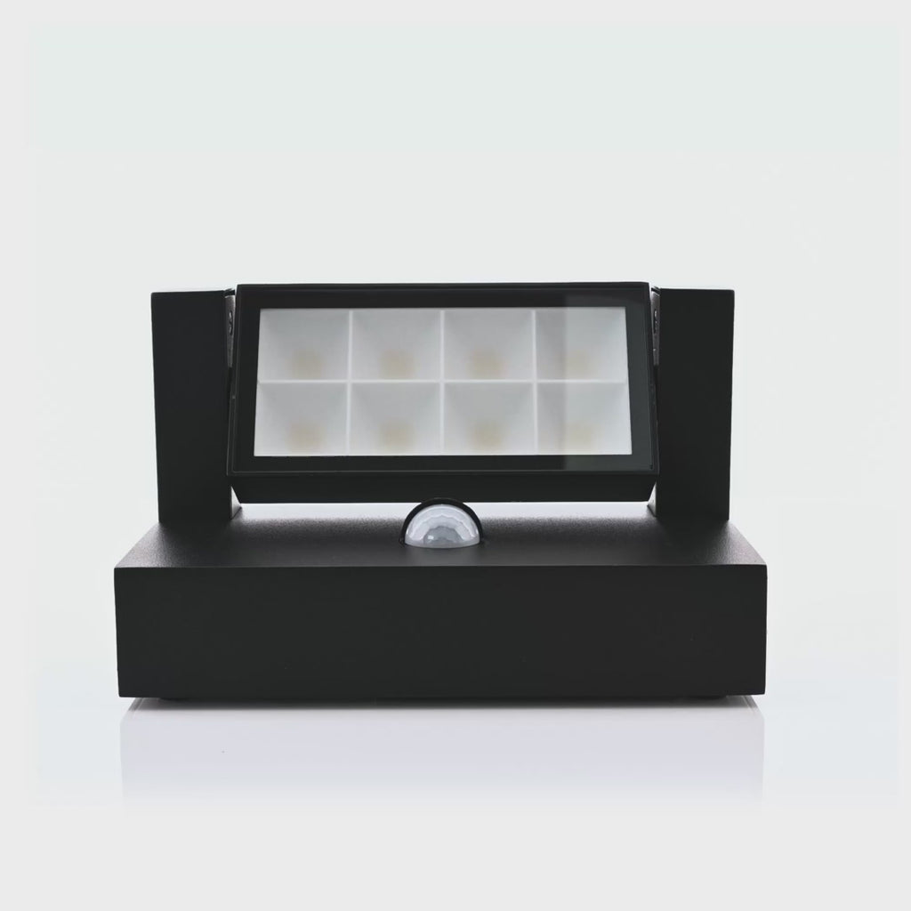Havit Locu Adjustable LED Floodlight with Sensor Tri- Aluminium Black 12W 240V IP65- HV3731T-BLK-PIR