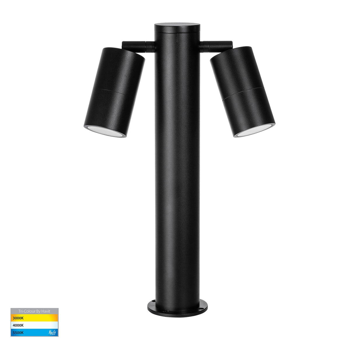 Havit Tivah HV1501T black bollard showing adjustable twin lamp heads