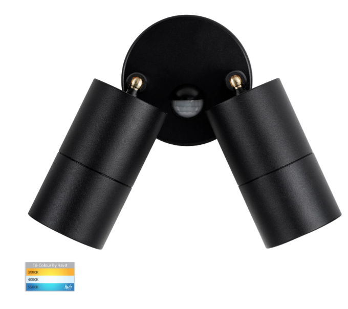 Havit Tivah with Sensor Double Adjustable Spot Exterior Wall Lights Tri - Black 2x3/5/7W / 2x12W 240V IP65 - HV1325T-PIR, HV1326T-PIR