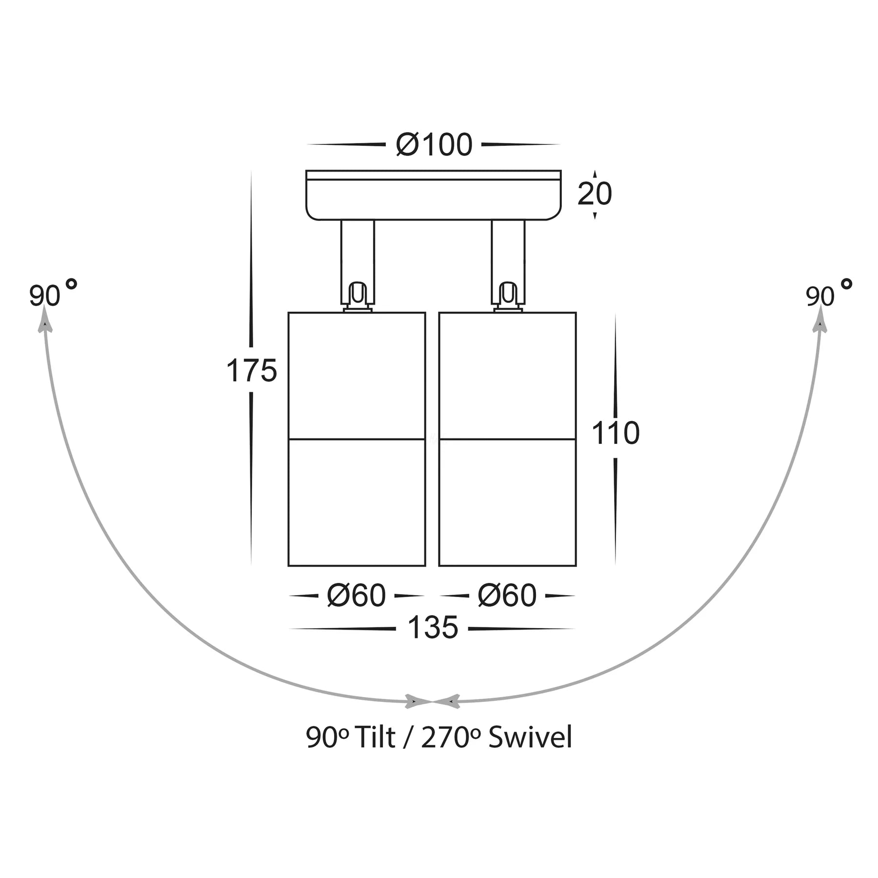 Havit Tivah Double Adjustable Pillar Exterior Wall Lights Tri - Graphite 2x3/5/7W / 2x5W 12V/240V IP65 - HV1375T-HV1377T