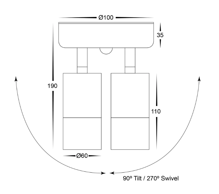 Havit Tivah with Sensor Double Adjustable Spot Exterior Wall Lights Tri - Black 2x3/5/7W / 2x12W 240V IP65 - HV1325T-PIR, HV1326T-PIR