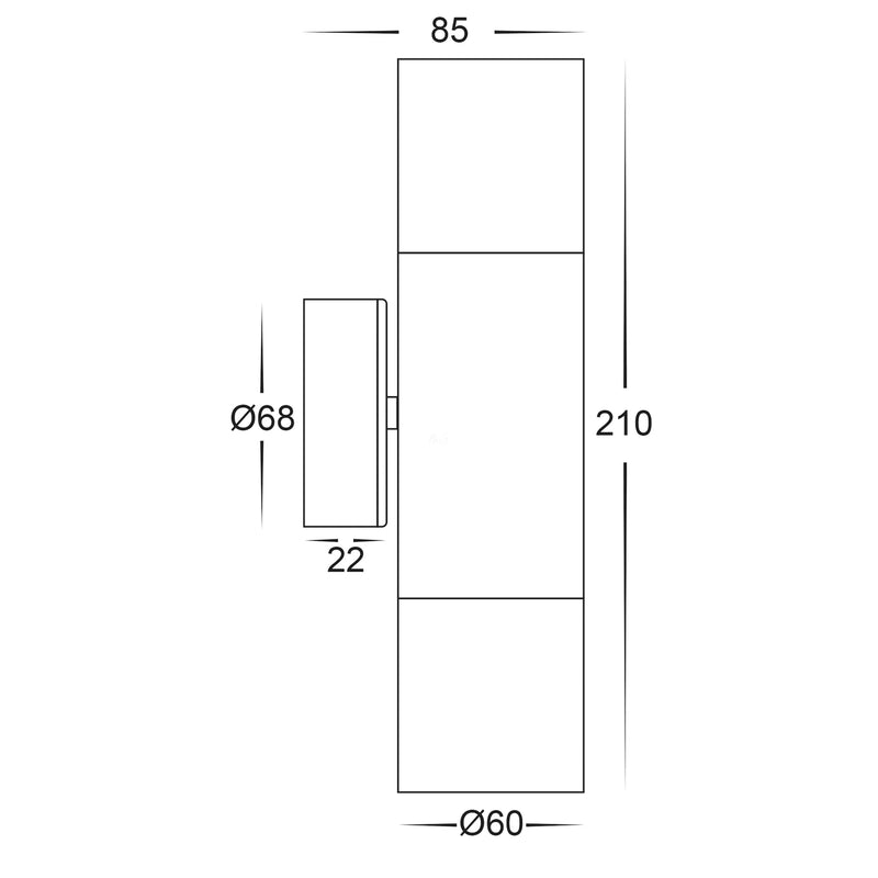 Havit Tivah Up & Down Pillar Exterior Wall Lights Tri - Graphite 2x3/5/7W 240V IP65 - HV1075T-HV1077T -Havit Lighting