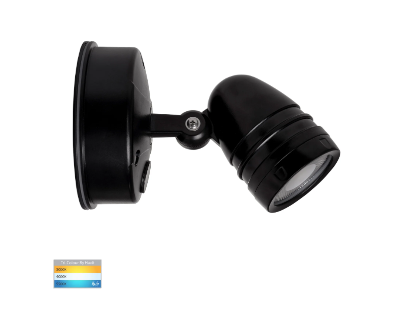 Havit Focus Polycarbonate Single Adjustable Spot Wall Light Tri - Black 15W 240V IP65 - HV3791T-BLK - Havit Lighting