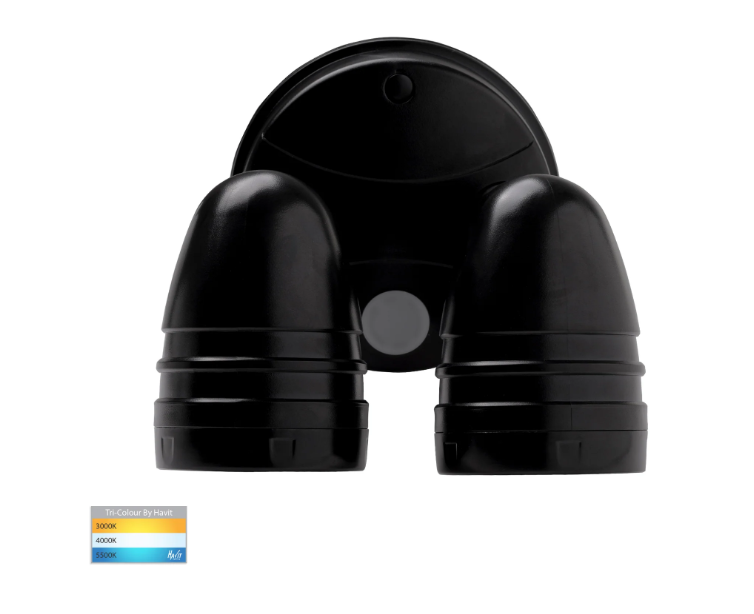 Havit Focus Polycarbonate Double Adjustable Spot Wall Light Tri - Black 2x15W 240V IP65 - HV3794T-BLK