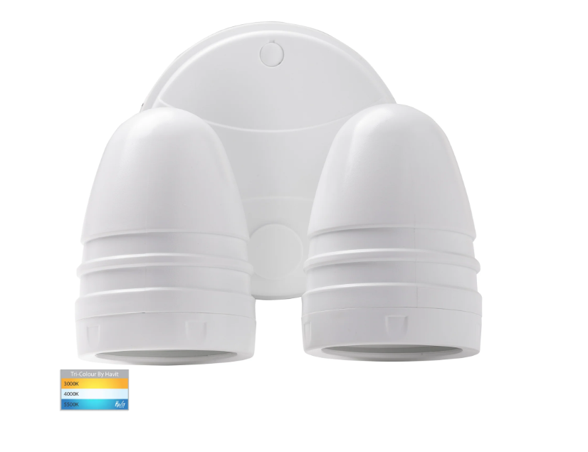 Havit Focus Polycarbonate Double Adjustable With Sensor Spot Wall Light Tri - White 2 x 15W 240V IP65 - HV3794T-WHT - Havit Lighting