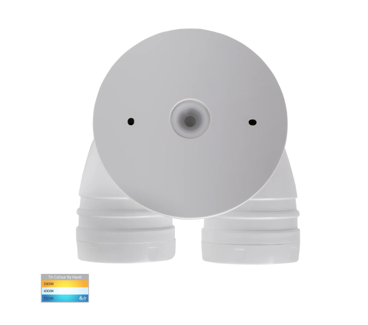Focus Polycarbonate White 2 x 15W 240V IP65 Double Adjustable Spot Light With Sensor - HV3794T-WHT - Havit Lighting