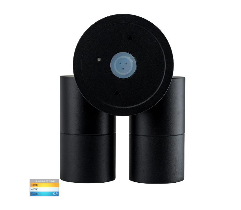 Havit Tivah with Sensor Double Adjustable Spot Exterior Wall Lights Tri - Black 2x3/5/7W / 2x12W 240V IP65 - HV1325T-PIR, HV1326T-PIR