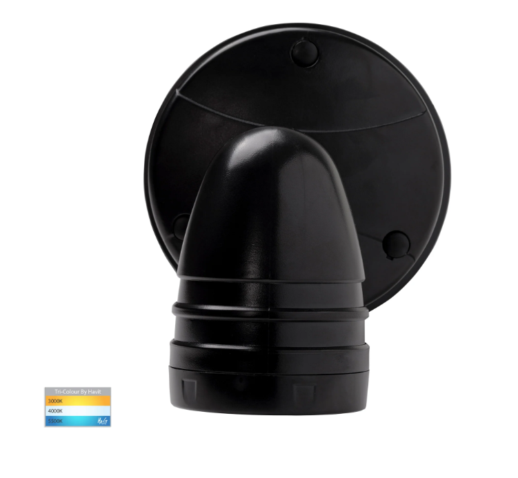 Havit Focus Polycarbonate Single Adjustable With Sensor Spot Wall Light Tri - Black 15W 240V IP65 - HV3792T-BLK - Havit Lighting