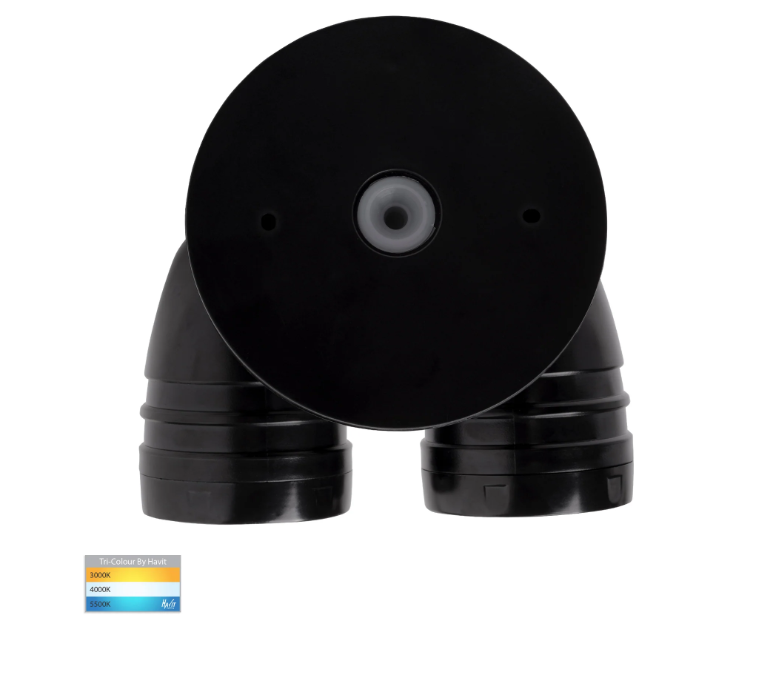 Focus Polycarbonate Black 2 x 15W 240V IP65 Double Adjustable Spot Light With Sensor - HV3794T-BLK - Eco Smart Lighting