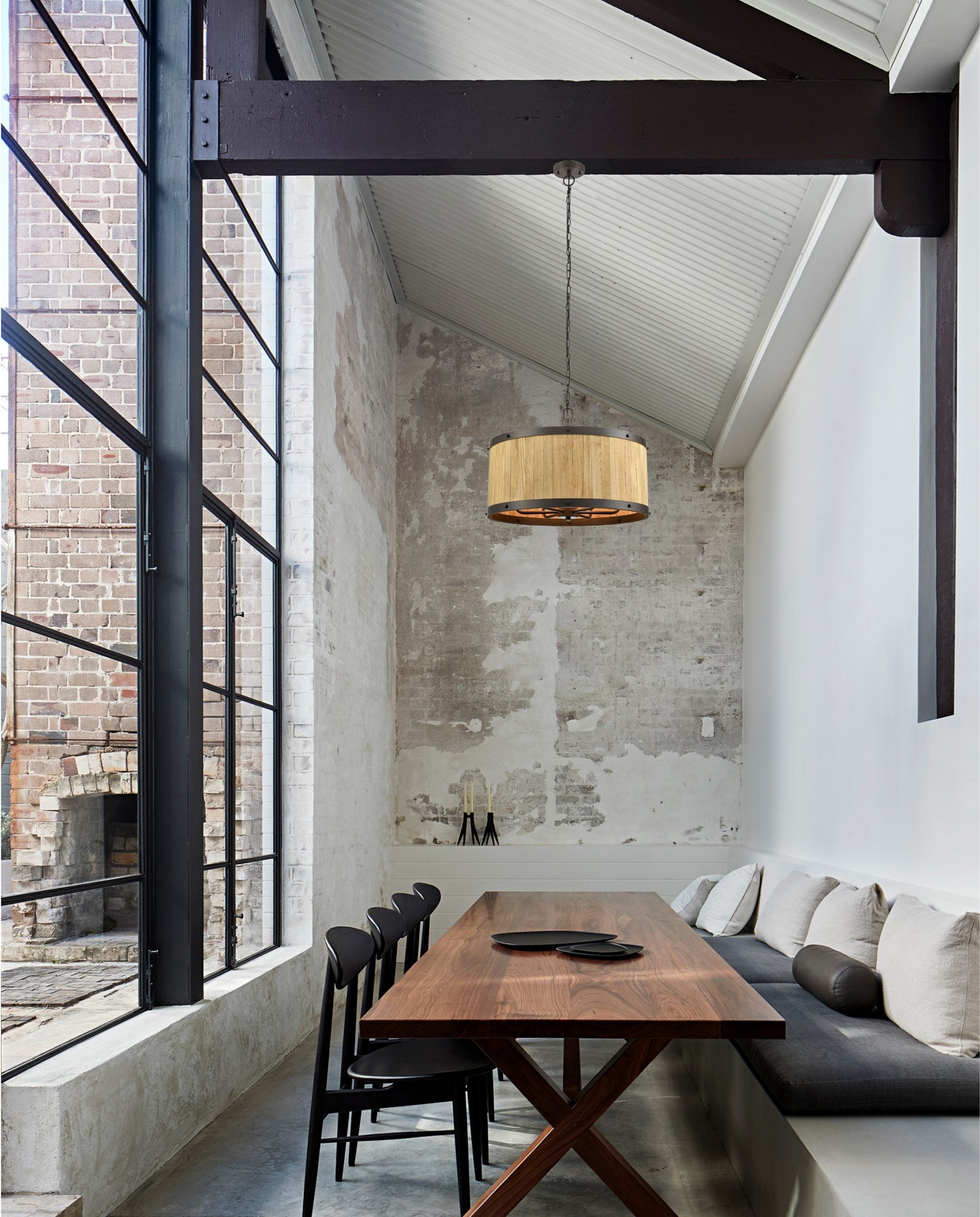 CLA BARRIQUE: Drum Wood Interior Pendant Satin Brass/ Bronze 220-240V - BARRIQUE1, BARRIQUE2