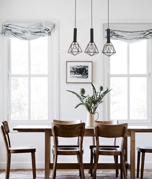 CLA BLACKBAND: Industrial Black Bird Cage Interior Pendant Curved / Diamonds Bar Base / Angled / Varied Round / Tubular / Pear / Small Diamond / Large Diamond 220-240V - BLACKBAND - CLA Lighting