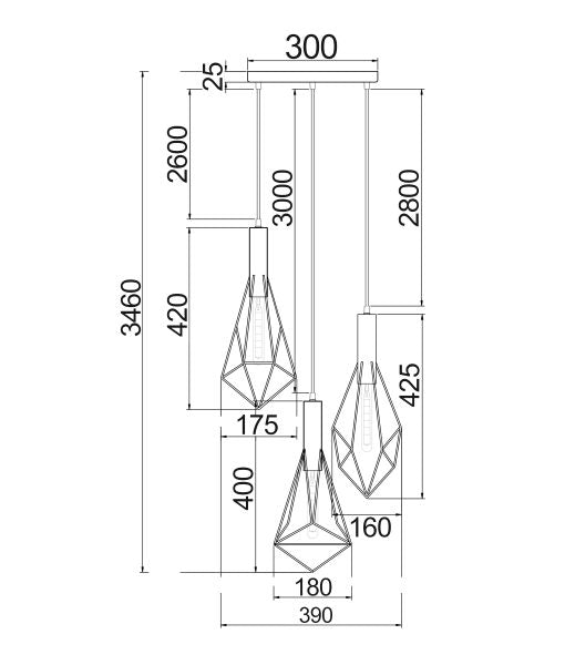 CLA BLACKBAND: Industrial Black Bird Cage Interior Pendant Curved / Diamonds Bar Base / Angled / Varied Round / Tubular / Pear / Small Diamond / Large Diamond 220-240V - BLACKBAND - CLA Lighting