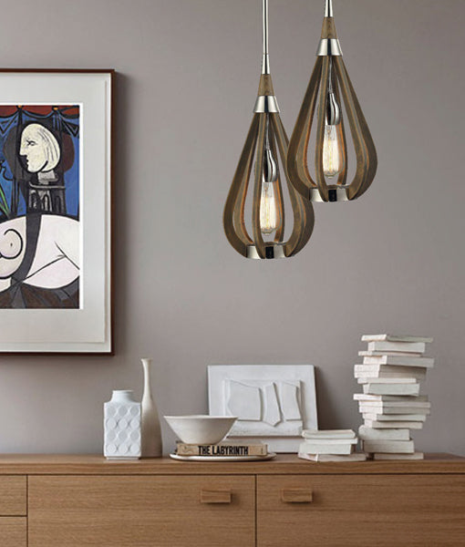 CLA BONITO: Rustic Taupe Tear Drop Interior Pendant Wood Small / Medium / Large 220-240V - BONITO1, BONITO2, BONITO3 - CLA Lighting