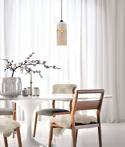 CLA CASA: White with Amber Glass Interior Pendant Jar/ Wine/ Oblong 220-240V - CASA1, CASA2, CASA3