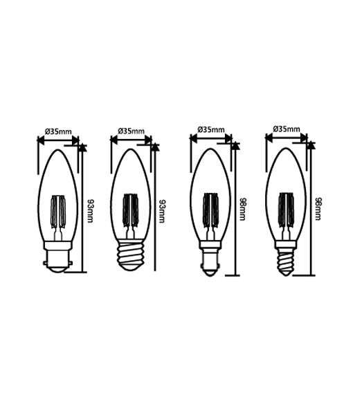 CLA Candle LED Filament Dimmable Lamps and Globes 2700K 6000K 4W 180-260V IP20 - CFDIM- CLA Lighting