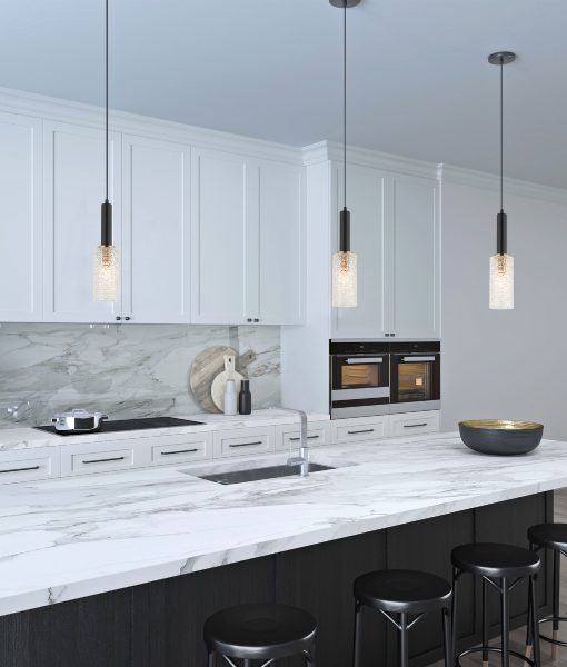 CLA CLEO: Oblong Cut Glass Interior Pendant Matt Black 220-240V - CLEO1 - CLA Lighting