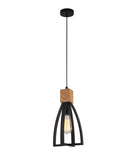 FARO1: Interior single pendant light. ES Lamp. 72W MATT Black WOOD Convex Cone D180mm x H330mm 3m cable. CLA Lighting. 