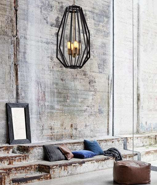 CLA GAMBA: Industrial Rustic Angular Cage Interior Pendant Antique Brass and Oiled Bronze / White and Polished Nickel 220-240V - GAMBA1, GAMBA2, GAMBA3, GAMBA4 - CLA Lighting