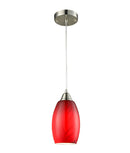 GLAZE1: Interior single pendant light. ES Lamp 60W RED Ellipse (Hand Blown Glass) OD120mm x H240mm 3m cable. CLA Lighting. 