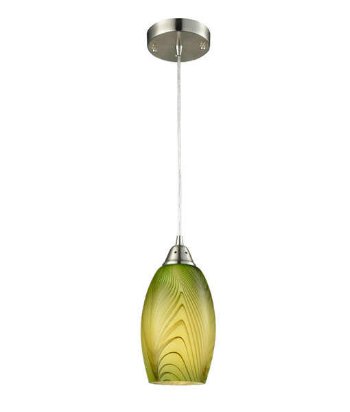 GLAZE2: Interior single pendant light. ES Lamp 60W GREEN ELLIPSE (Hand Blown Glass) OD120mm x H240mm 3m cable. CLA Lighting.  