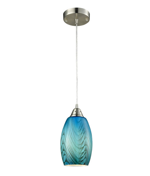 GLAZE3: Interior single pendant light. ES Lamp 60W BLUE ELLIPSE (Hand blown Glass) OD120mm x H240mm 3m cable. CLA Lighting. 