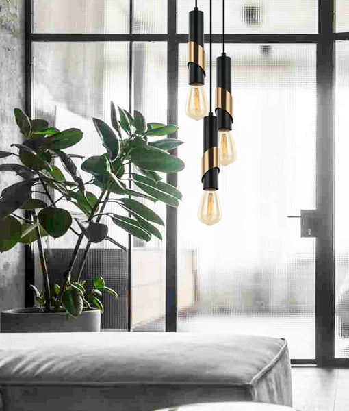 CLA Golda Iron Tube Diagonal / Vertical Plate Interior Pendant Matt Black 220-240V - GOLDA1, GOLDA2 - CLA Lighting