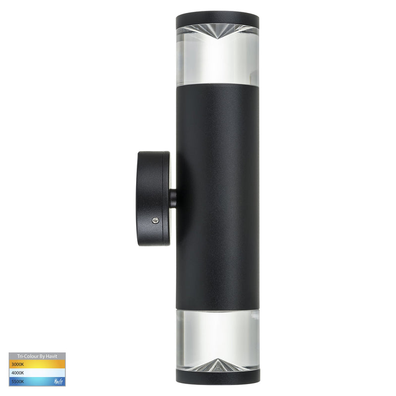 HV1089T-BLK-240V - Highlite Black TRI Colour Up & Down Wall Pillar Lights- Havit Lighting