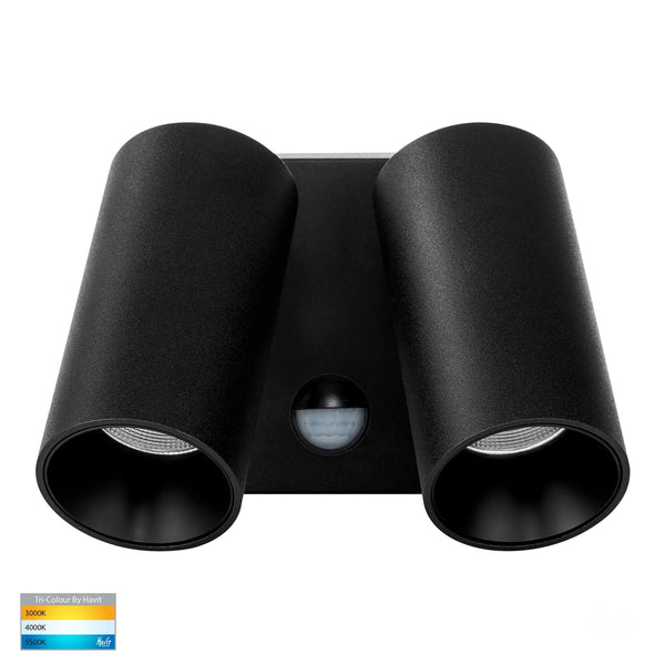 Havit Revo Double Adjustable With Sensor Exterior Wall Lights Tri - Black 2x9W 240V IP65 - HV3684T-BLK