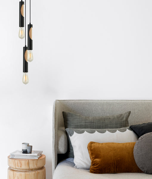 CLA Ida Blonde Wood Tube Interior Pendant Matt Black / Matt White 220-240V - IDA1, IDA2 - CLA Lighting