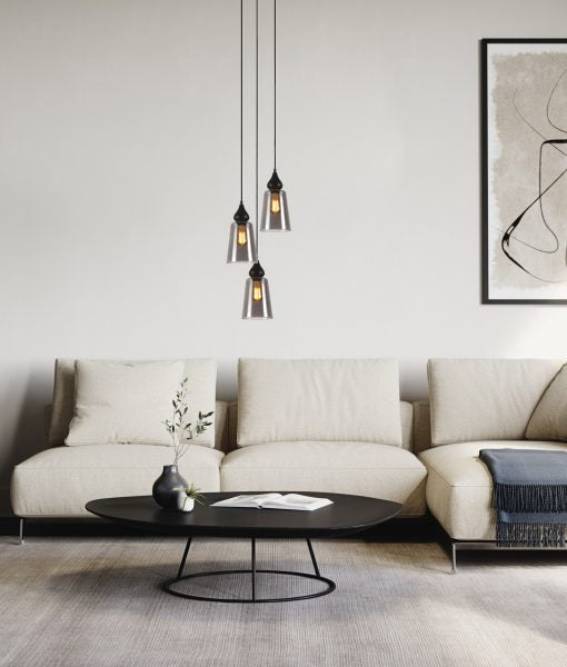 CLA JEREZ2: Smoke Glass Flat Top Ellipse Interior Pendant Black 220-240V - JEREZ2, JEREZ2X3R, JEREZ2X3S - CLA Lighting