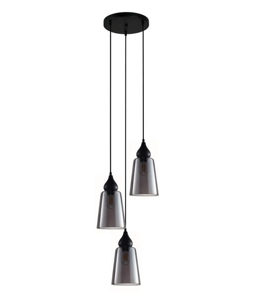 CLA JEREZ2: Smoke Glass Flat Top Ellipse Interior Pendant Black 220-240V - JEREZ2, JEREZ2X3R, JEREZ2X3S - CLA Lighting