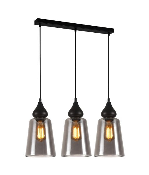 CLA JEREZ2: Smoke Glass Flat Top Ellipse Interior Pendant Black 220-240V - JEREZ2, JEREZ2X3R, JEREZ2X3S - CLA Lighting