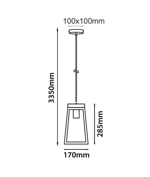 LANTERNA1, LANTERNA2: Interior single pendant light. ES Lamp. 72W MATT WOOD TRAPEZIUM OD170mm x H285mm 3m cable. CLA Lighting. 