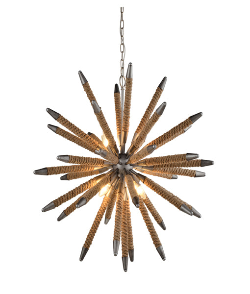 MAZZA: Interior pendant light. SES x 8 60W Weathered Zinc Hardware and Natural Rope OD860mm x H860mm 3m chain. CLA Lighting.