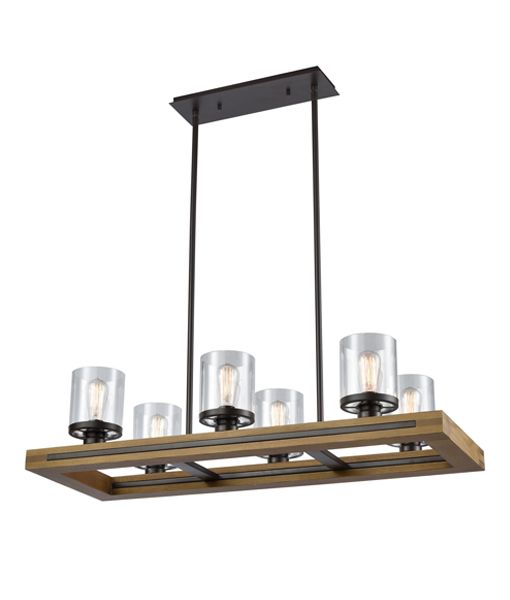 CLA METI: Warm Chestnut Wood Frame Interior Pendant Rectangular Clear Glass / Bar Clear Glass / Clear Glass 220-240V - METI01, METI02, METI03W - CLA Lighting