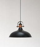 NARVIK2: Interior single pendant light. ES 72W MATT Black DOME with Copper plating OD360mm x H280mm 3m cable. CLA Lighting