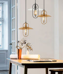 PAPILLON2: Interior PENDANT ES 72W Antique Brass Oblong with Amber Glass Coolie. CLA Lighting