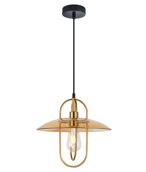 PAPILLON2: Interior PENDANT ES 72W Antique Brass Oblong with Amber Glass Coolie. CLA Lighting