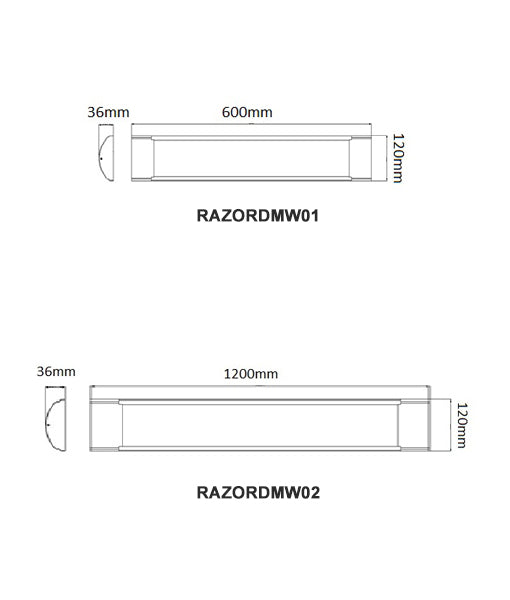 CLA RAZORDMW: Wide Interior Surface Mounted Dimmable LED Linear Batten Tri- White 18W/ 36W 220-240V IP20 - RAZORDMW