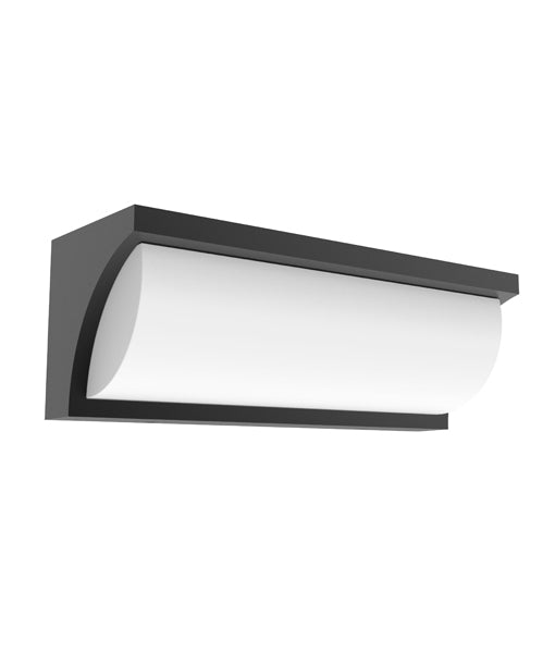 REPISA01: Exterior surface mounted LED curved wedge wall lights. Dark Grey Curved Wedge 3000K. Back plate: aluminium
