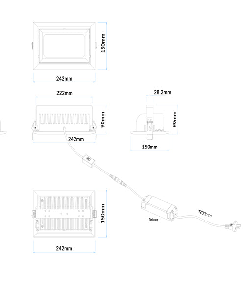 CLA SHOPTRI: Gimbal Rectangle Dimmable Shop Lighter LED Downlights Tri - White 35W 220-240V IP20 - SHOPTRI - CLA Lighting