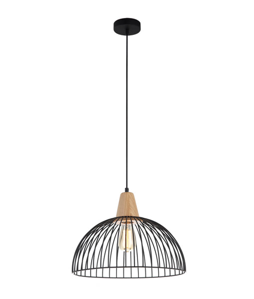 CLA STRAND: Iron and Wood Dome Cage Interior Pendant Black / White 220-240V IP20 - STRAND1, STRAND2