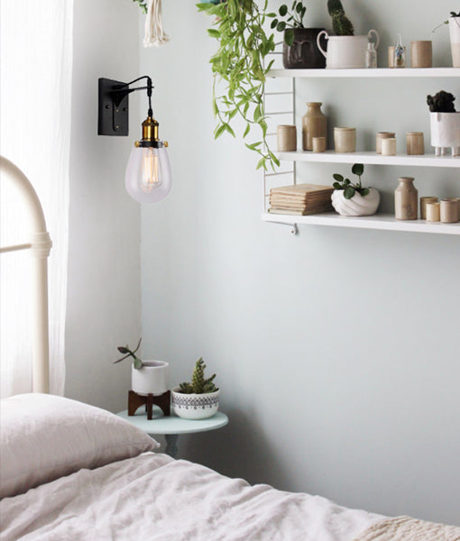 CLA Strung Decorative and Clear Pear Shaped Glass Interior Wall Light Black / Antique Brass 220-240V - STRUNG1-CLA Lighting.