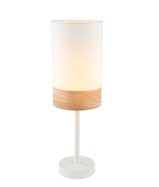 TAMBURA07TL: Interior table lamps. ES (Max 72W Hal) Small OBLONG (White Cloth Shade with Blonde Wood Trim) OD150mm x H470mm. CLA